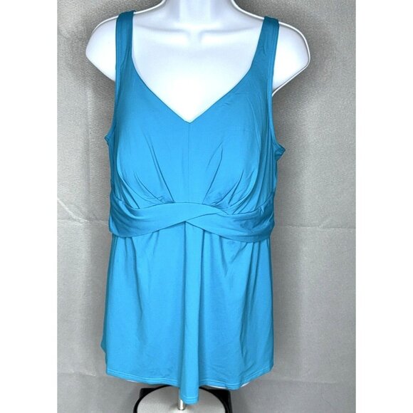 Lands End Tankini Swim Top Plus Size 18W V Neck Wrap Turquoise Soft Cup Bra - Picture 1 of 11